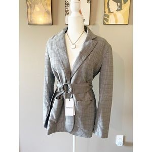 NWT Bershka Gray Plaid Business Belted Blazer